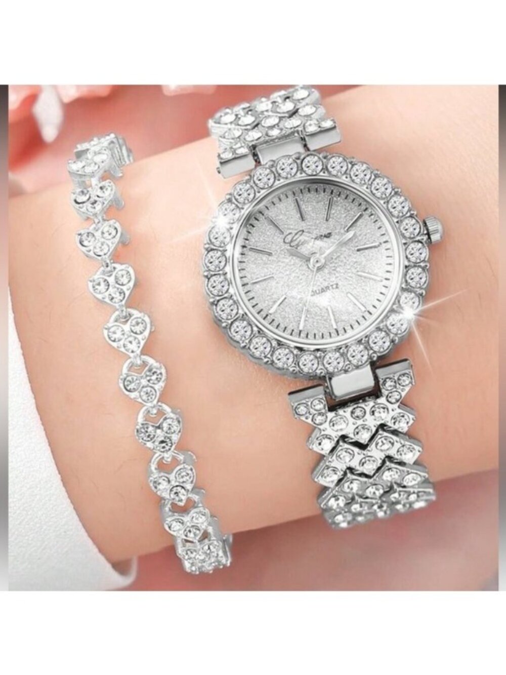 Elegant Silver Women's Watch and Bracelet Set